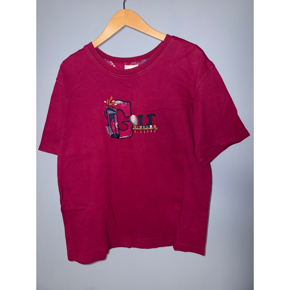 Vintage Line-Up Golf Embroidered Short Sleeve‎ Sweatshirt Burgundy Red Mens L